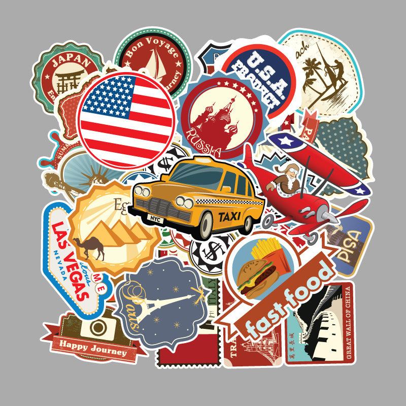 Irregular shape PVC Travel Maps Doodle Stickers for smooth surfaces.