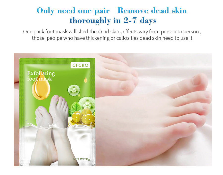 Exfoliating foot mask for removing dead skin and whitening heels.