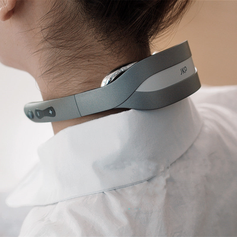 Rechargeable neck cervical vertebra massager with hot compress and adjustable intensity modes.