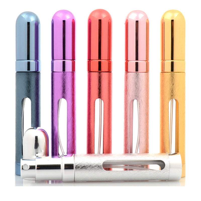 12ml portable perfume bottles in six vibrant colors, aluminum with glass liner.