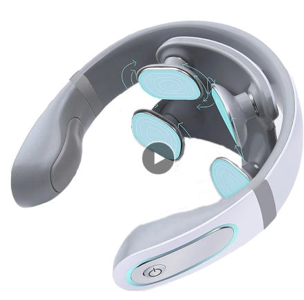 Wireless electronic neck massager with 4D Shiatsu nodes for cervical therapy and pain relief.