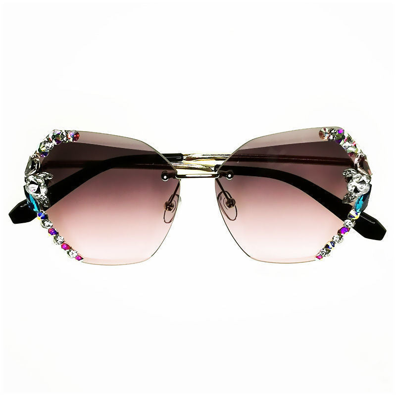 Luxury rhinestone square sunglasses for women with gradient lenses and chic metal temple design.