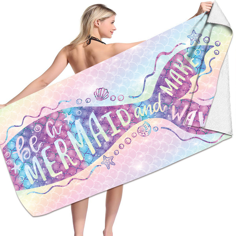 Microfiber bath towel with mermaid-themed 3D printing design.