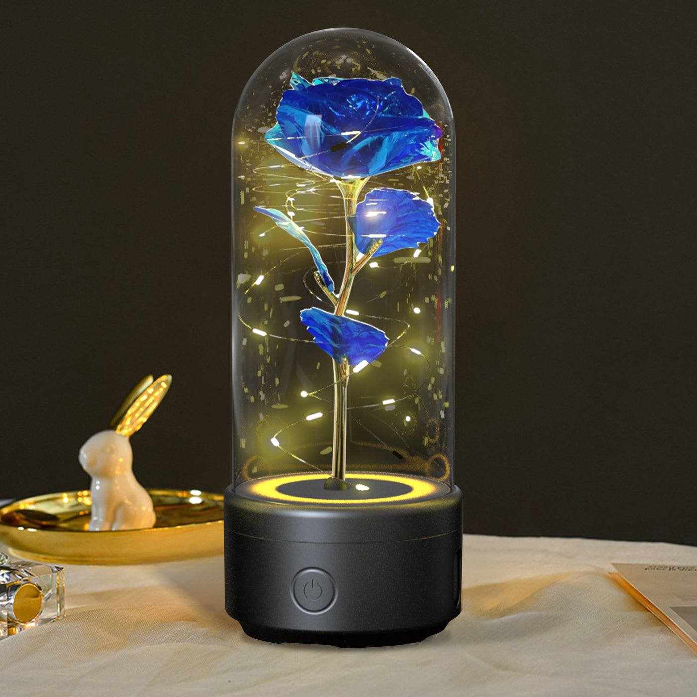 Creative 2 In 1 rose flowers LED light and Bluetooth speaker with glass cover decorative night lamp