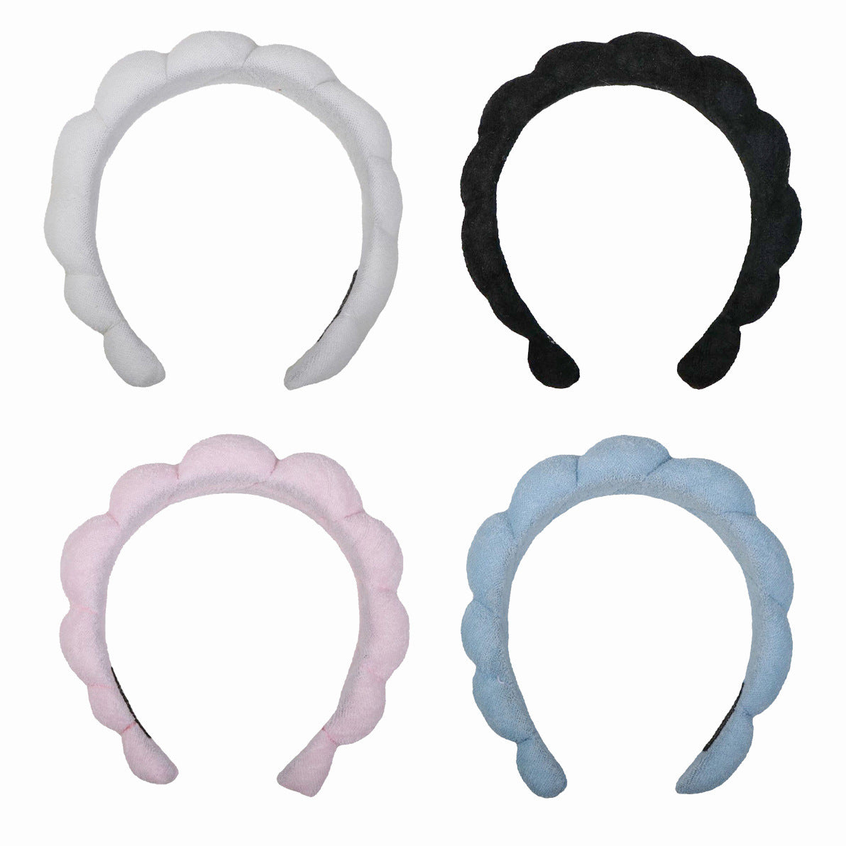 SPA headband band in white, pink, denim blue, and black options, made of handmade cloth.
