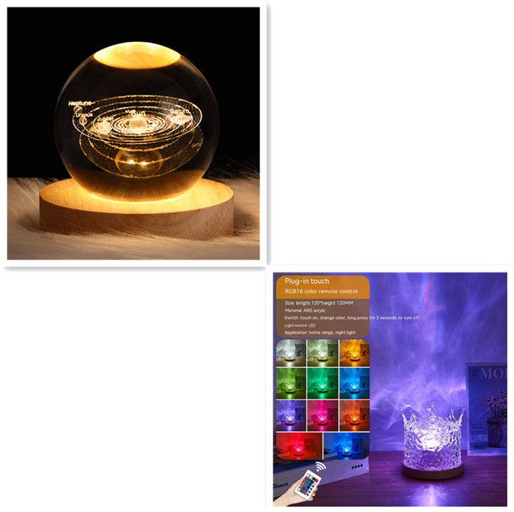 LED Water Ripple ambient night light with rotating projection, USB rechargeable, remote control, 16 color options, crystal table lamp for home decoration