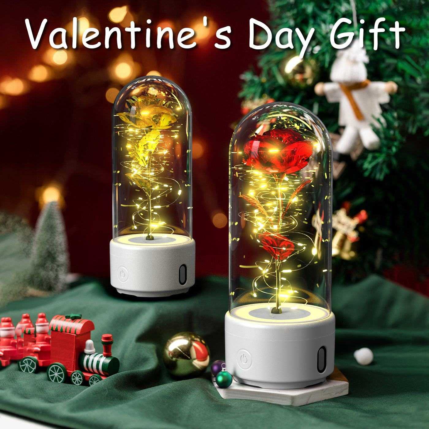 Creative 2 in 1 rose flowers LED light and Bluetooth speaker in glass cover Valentine's Day gift ornament