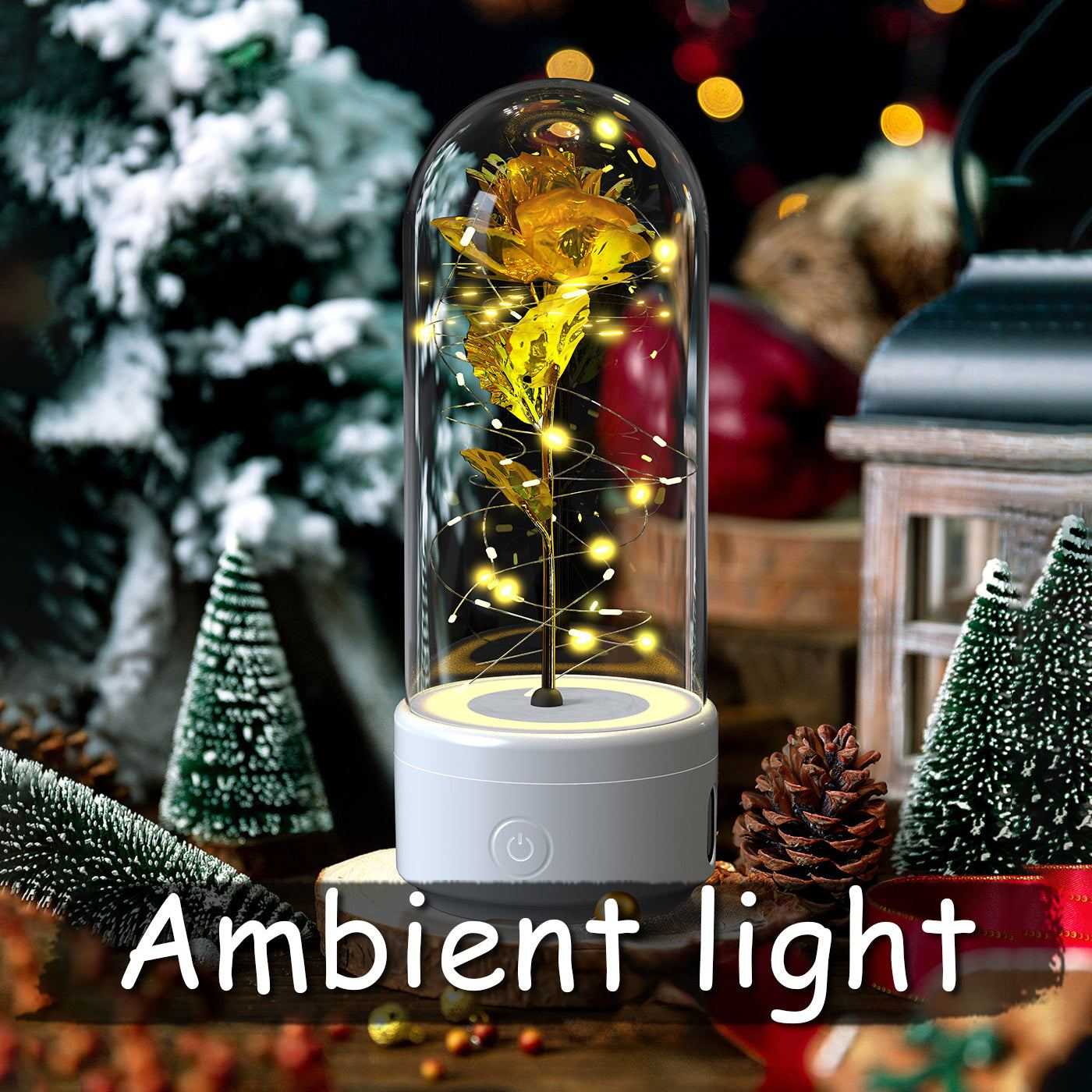 Creative 2 in 1 rose flower LED night light and Bluetooth speaker in glass cover with ambient lighting for romantic decor