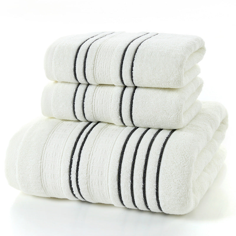 Household pure cotton towels, soft and skin-friendly, available in white with a plain pattern.