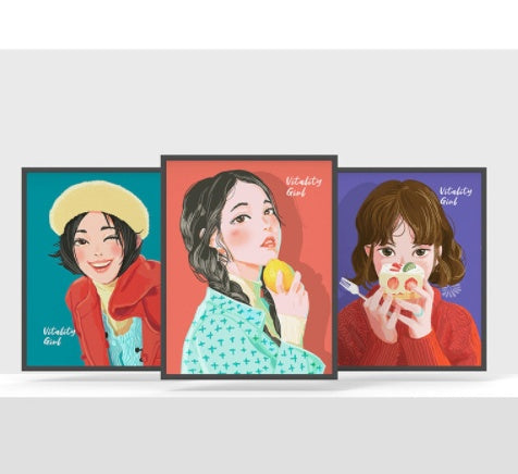 Image illustration of three vibrant portraits showcasing young women, each expressing different styles and personalities against colorful backgrounds.
