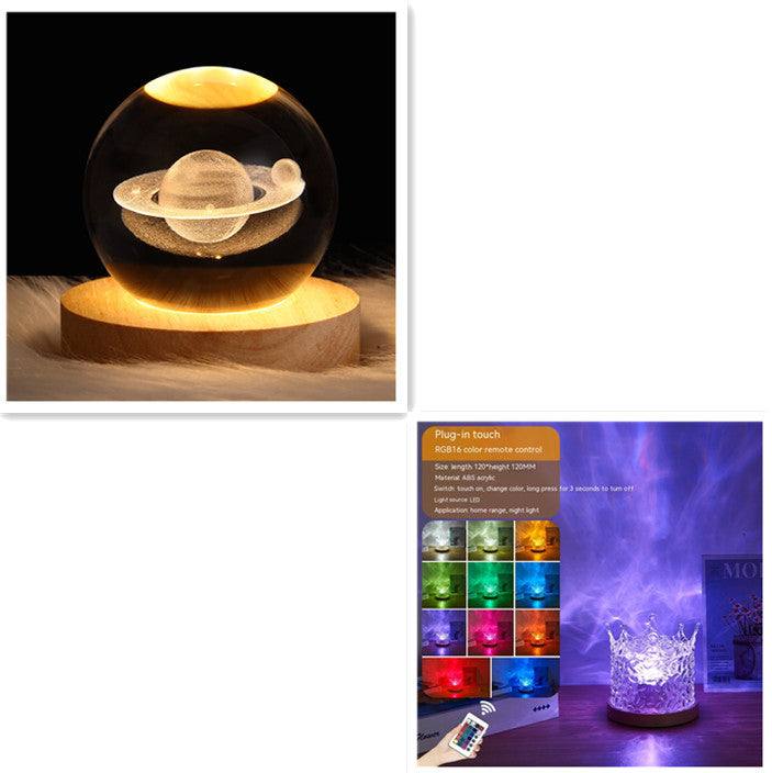 LED Water Ripple Ambient Night Light with USB charging, RGB 16 colors, rotating projection, and remote control for home decoration