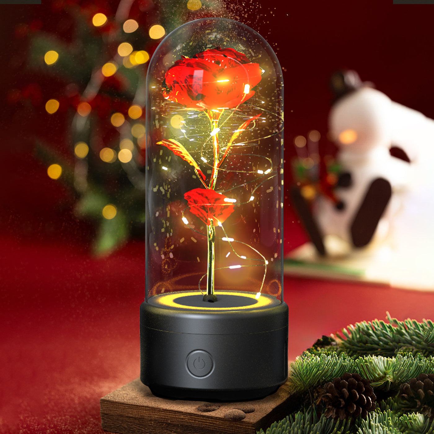 Creative 2 In 1 rose flower LED light and Bluetooth speaker in glass cover for romantic decoration