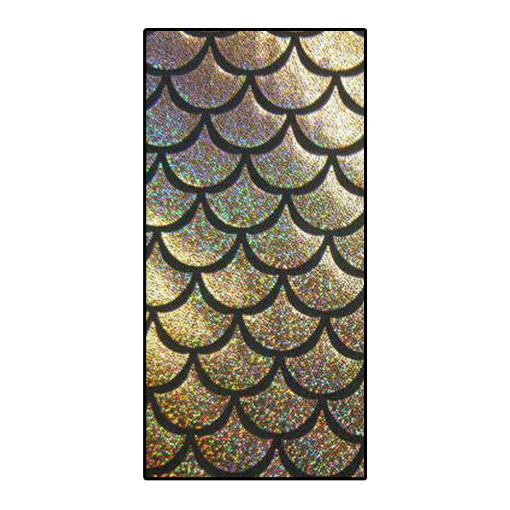 Microfiber bath towel with mermaid scale pattern in shimmering colors.