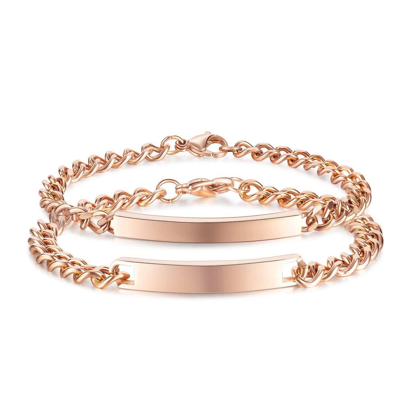 Titanium steel rose gold plated curved plate bracelet.