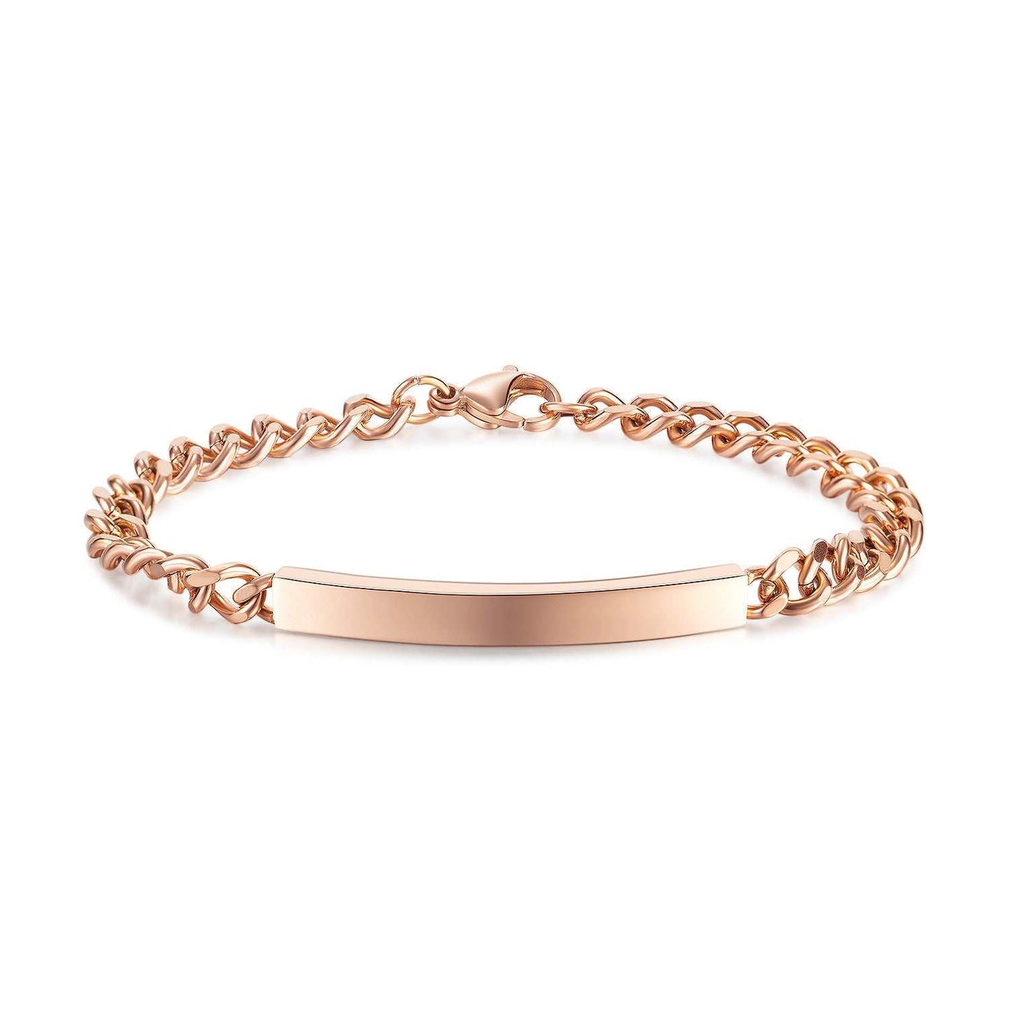 Titanium steel curved plate rose gold plated bracelet for men and women.