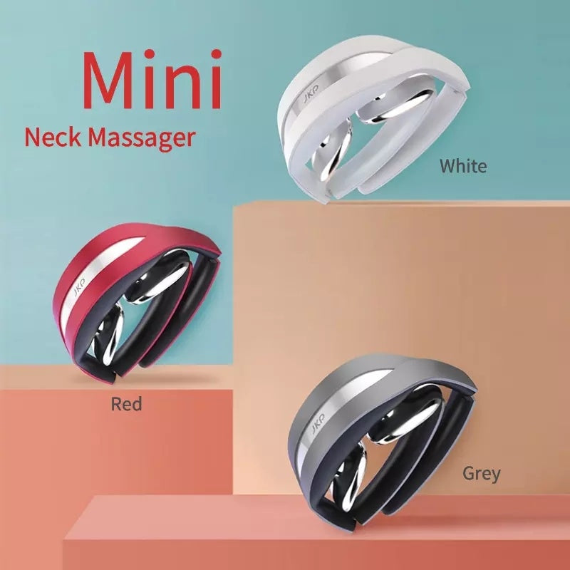 Mini neck cervical vertebra massager in white, red, and grey colors.