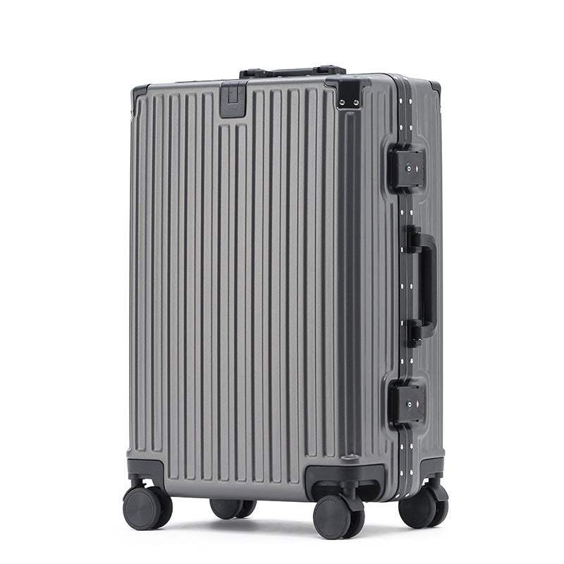 Iron gray aluminum frame luggage with universal wheels, durable and multi-functional.