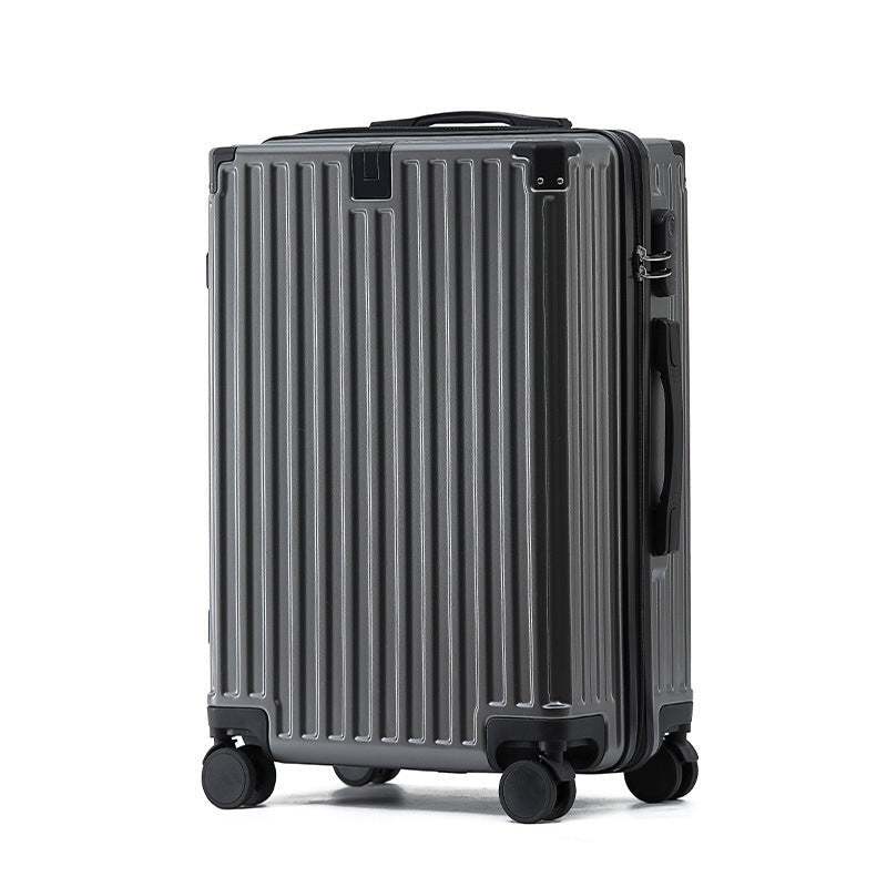 Aluminum frame luggage with universal wheels, durable design, iron gray color.