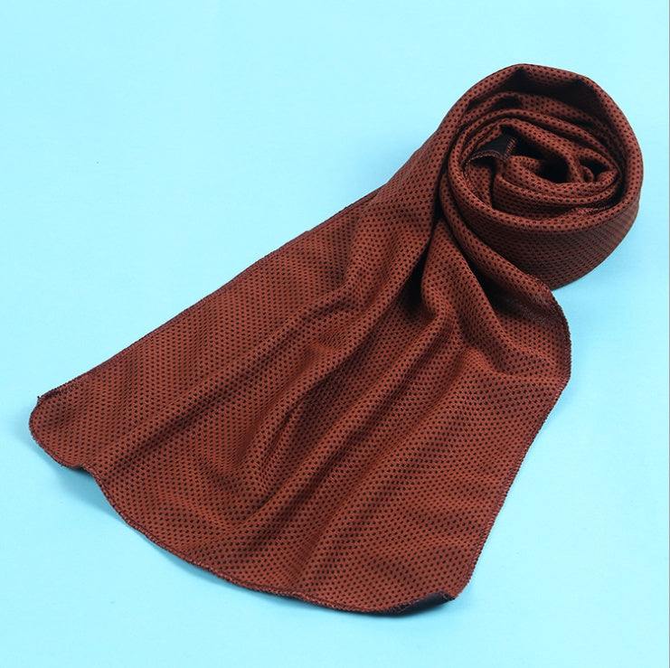 Cooling towel made of polyester and cold silk with a plain weave design.