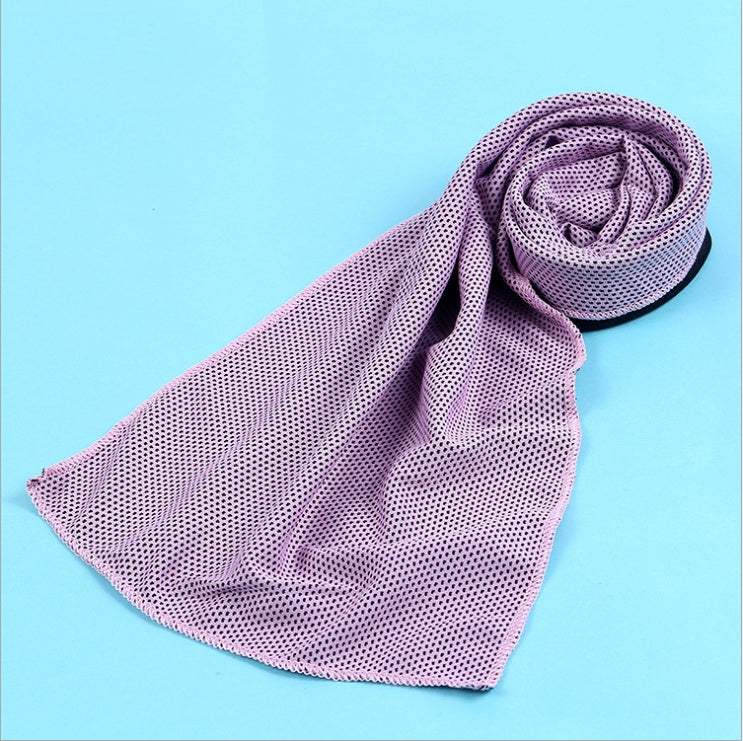 Cooling towel made of polyester and cold silk on blue background.