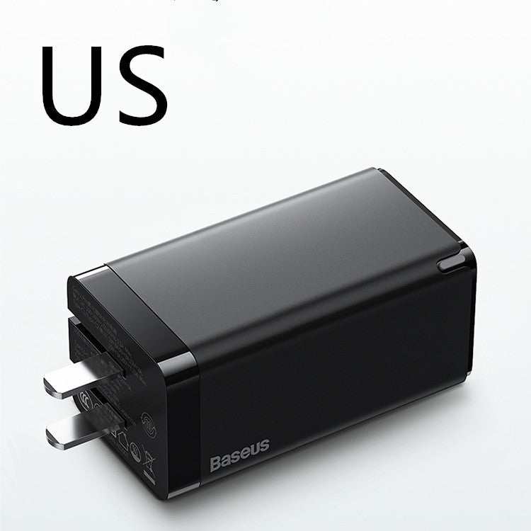 Fast mobile phone charger with Quick Charge 4.0 and 3.0, three ports including two Type-C and one USB.