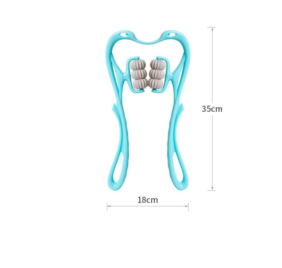 Six-wheel neck massager with ergonomic design and 360° rotating massage balls for deep tissue relief.