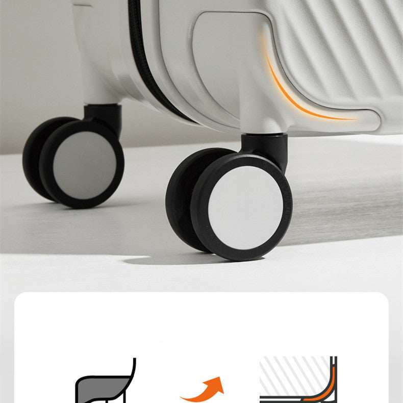 Wide trolley case with large wheels and solid color design.