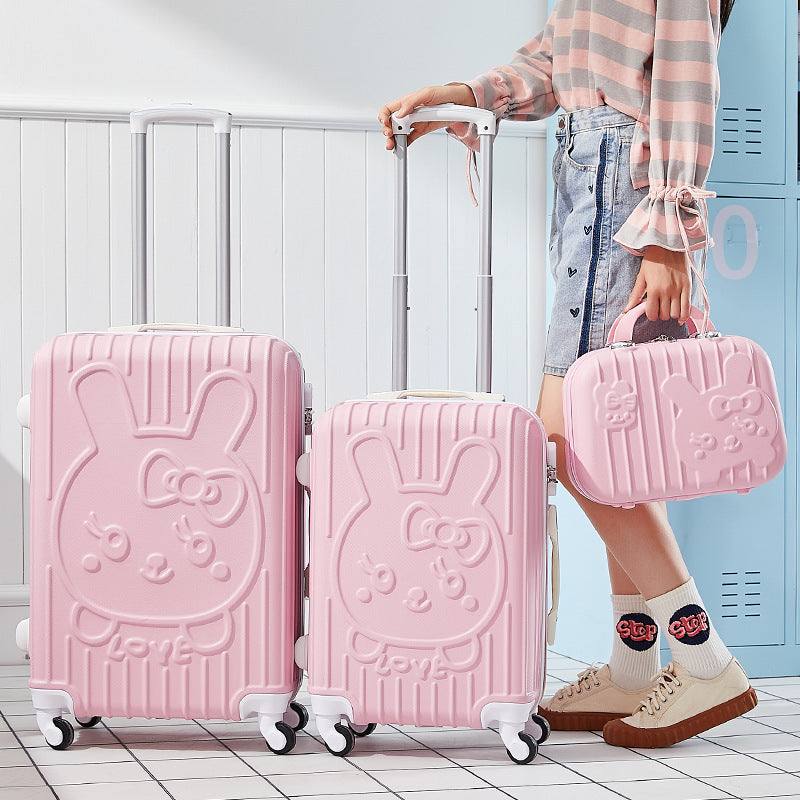 Schoolgirl fashion cute pink trolley case set with embossed design, featuring ABS material and waterproof properties.