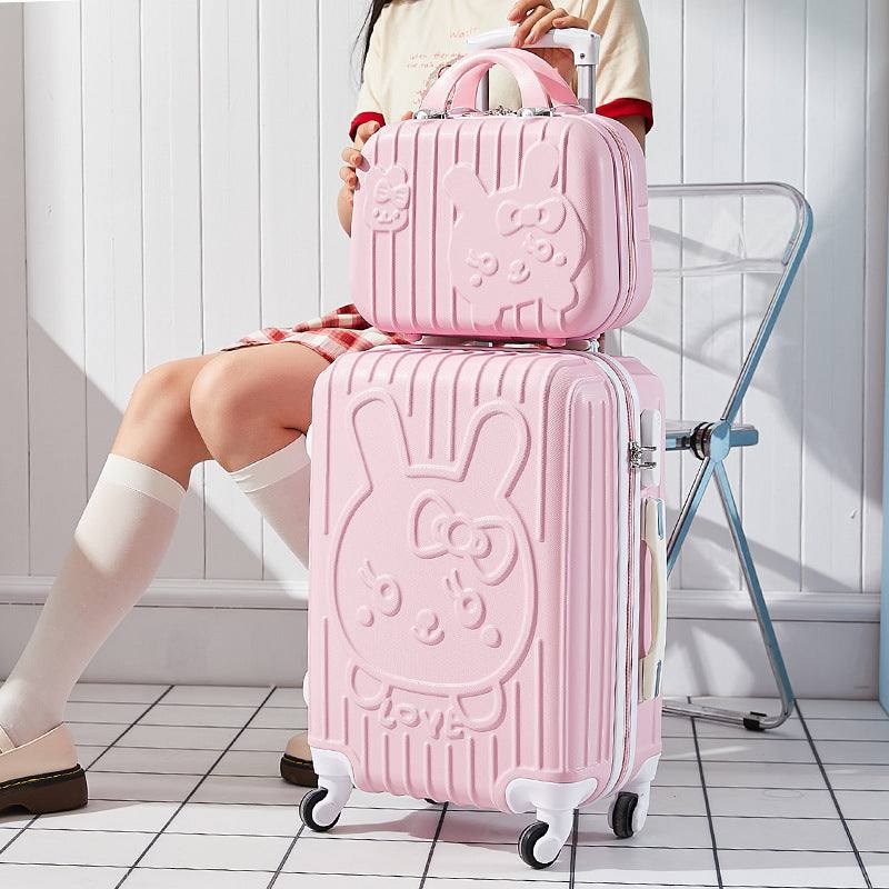 Cute schoolgirl-themed pink trolley case set with password lock, featuring a simple and fashionable design.