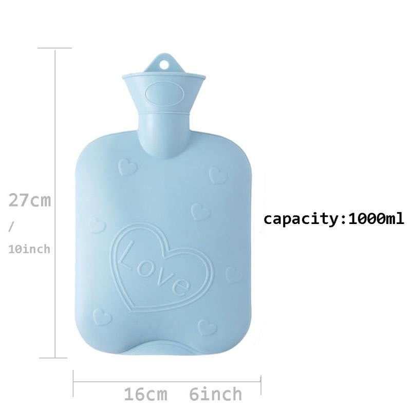 Unpatterned hot water bottle with purple plaid cover, high-density PVC material, 27cm x 16cm size.