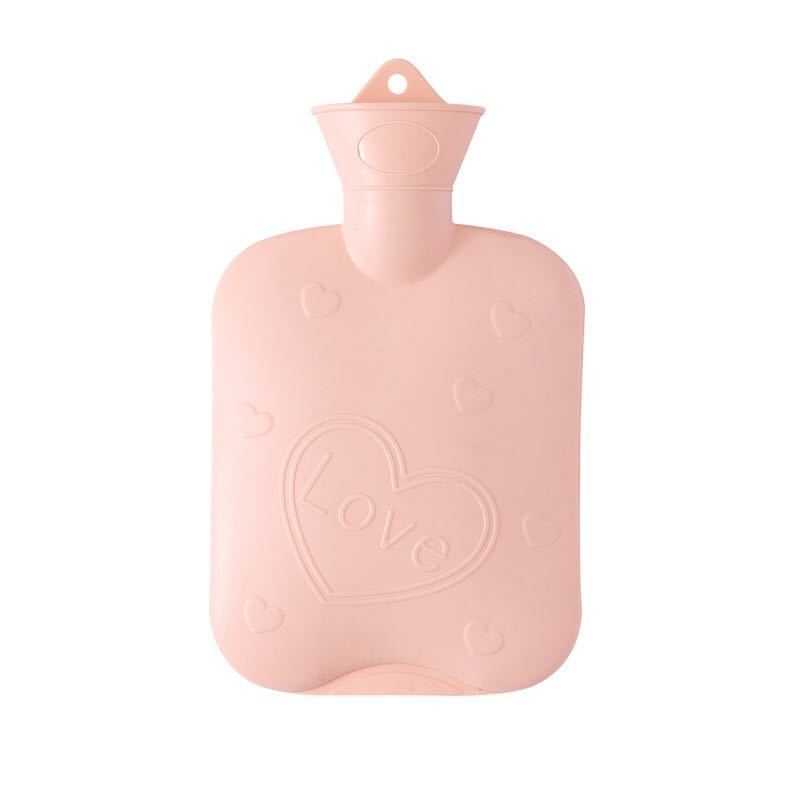 Unpatterned hot water bottle with purple plaid cover and high-density PVC material.