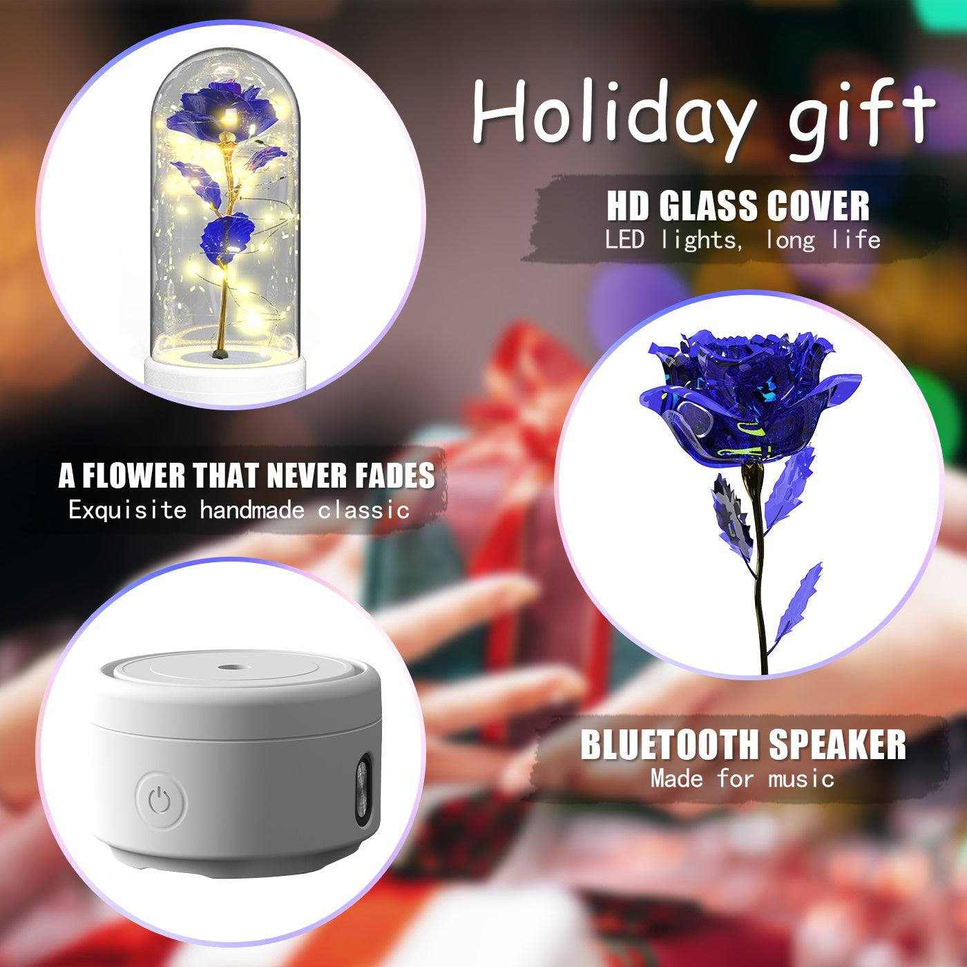 Creative 2 in 1 rose flower LED light and Bluetooth speaker in glass cover Valentine's Day gift