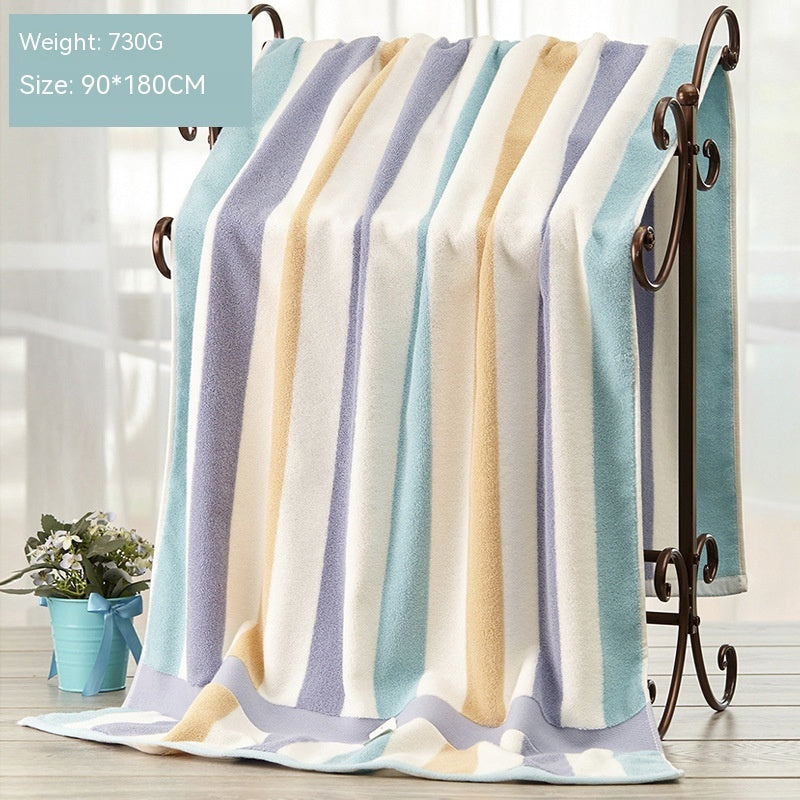 Blue vitality striped cotton absorbent large bath towel, size 90x180 cm.