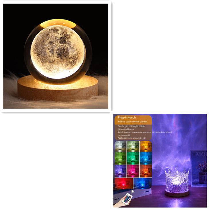 LED Water Ripple ambient night light with rotating crystal projection and 16 color RGB dimmable USB table lamp