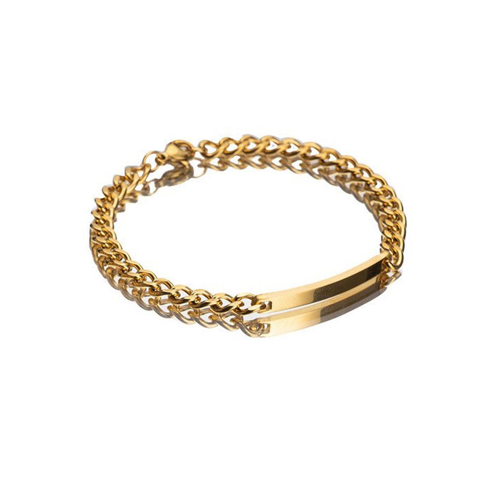 Rose gold plated titanium steel curved plate bracelet for men and women.