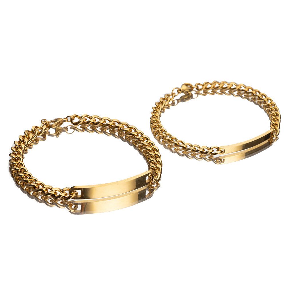 Titanium steel curved plate rose gold plated bracelets for men and women.