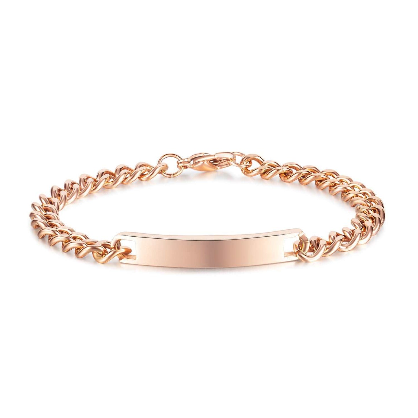 Rose gold plated titanium steel curved plate bracelet.