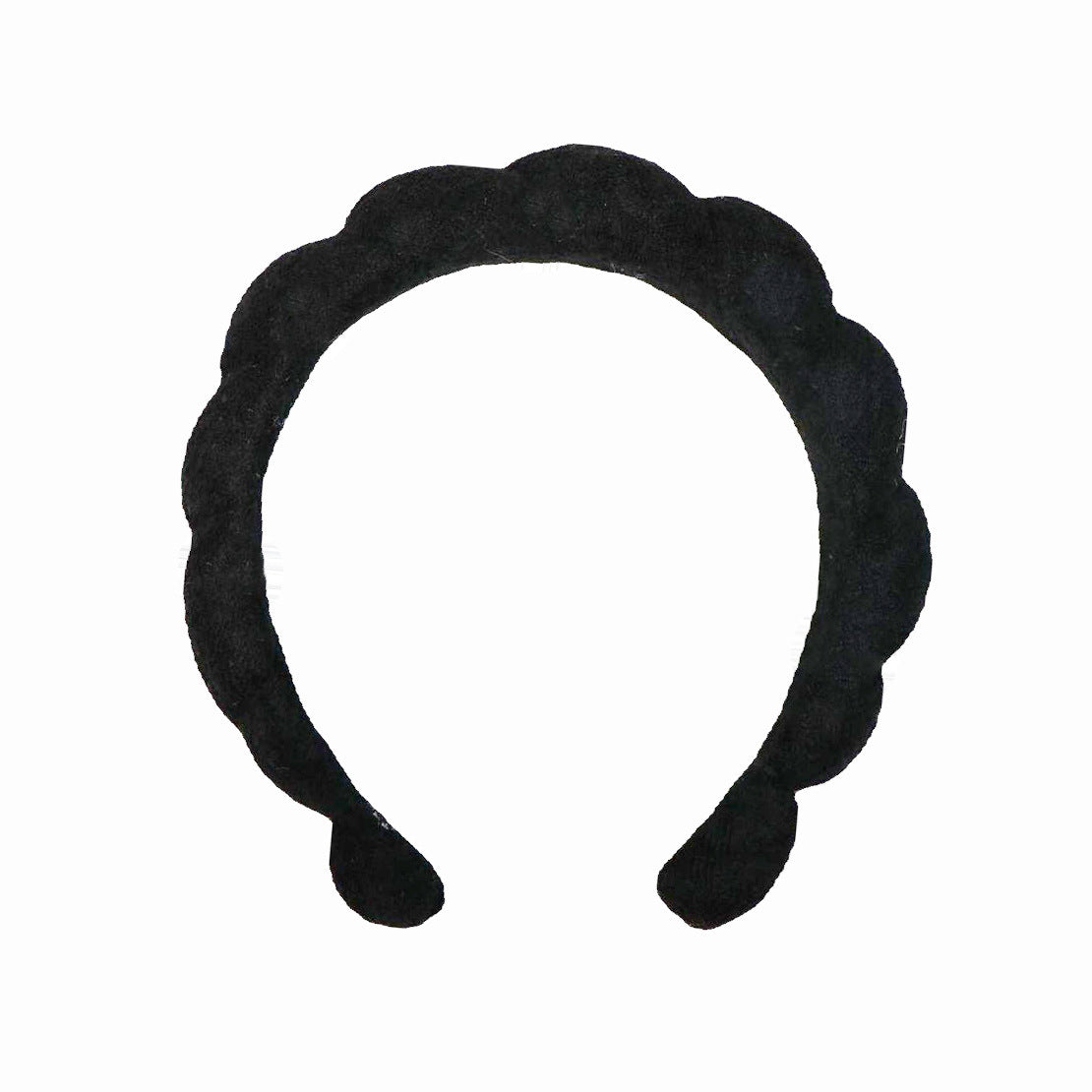 Black SPA headband for hair care, handmade cloth material.
