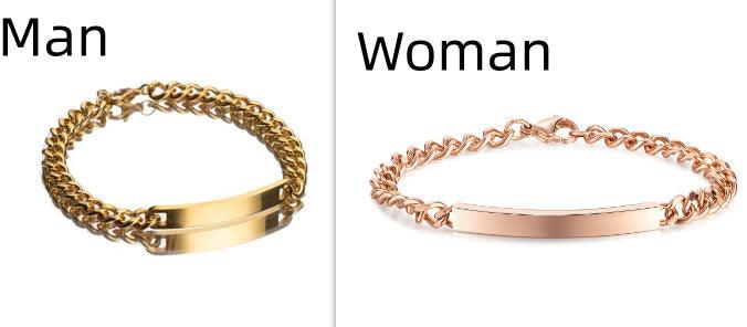 Titanium steel curved plate bracelet set for men and women in rose gold.