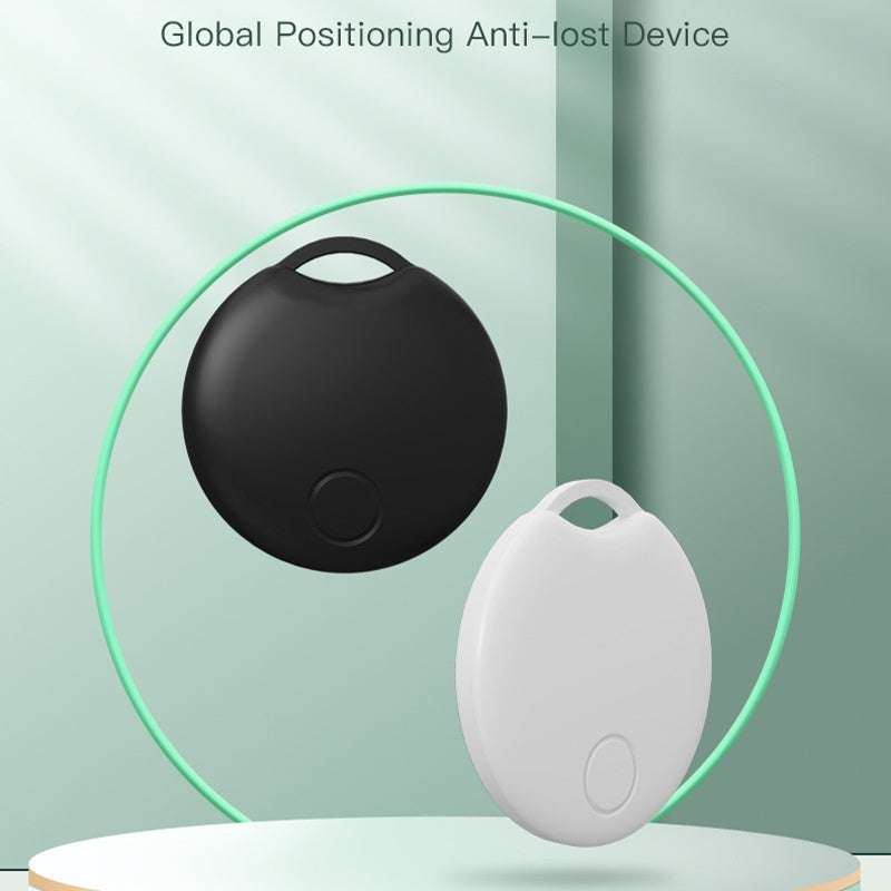 Bluetooth GPS Tracker, anti-lost device in black and white, compatible with Apple Find My for locating items.