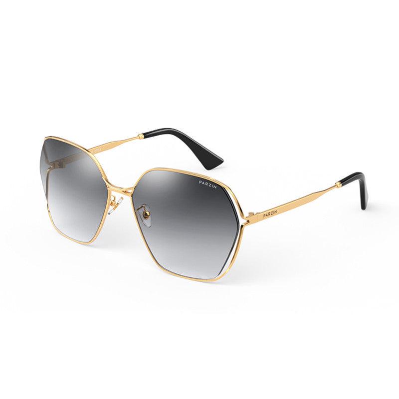Elegant women's fashion gradient shades with nylon lenses and metal frame in gray, brown, and reddish brown hues.