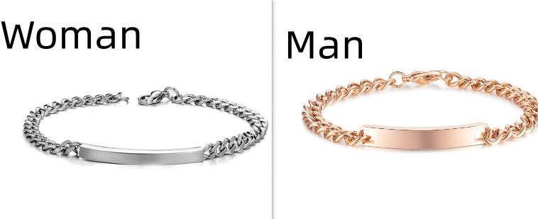 Titanium steel curved plate bracelets for women in silver and men in rose gold.