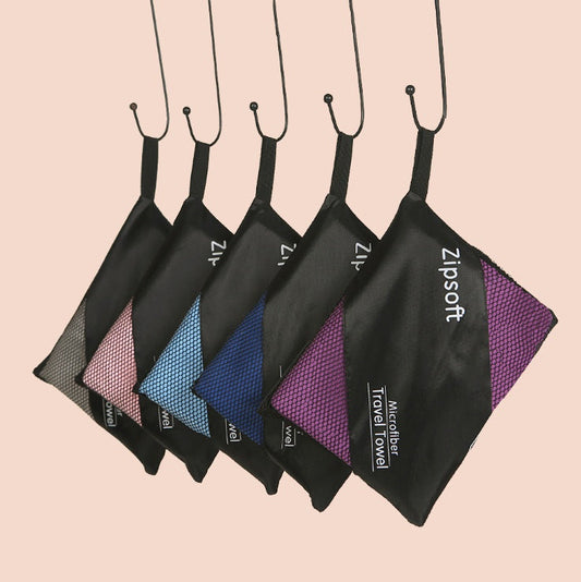 Exercise towel set in various colors made of superfine polyester fiber.