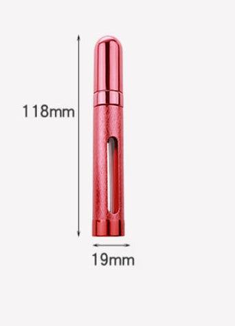 12ml portable red perfume bottle with bullet design, aluminum exterior, and glass liner.