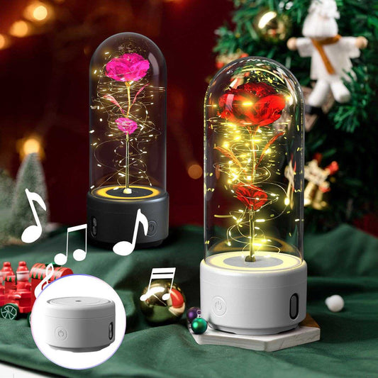 Creative 2 in 1 rose flower LED light with Bluetooth speaker in glass cover for romantic decoration