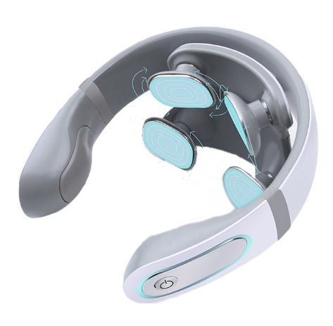 Wireless electronic neck massager with 4D Shiatsu design for cervical pain relief.