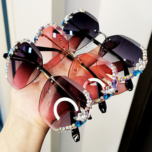 Luxury Rhinestone Square Sunglasses with Gradient Lenses for Women