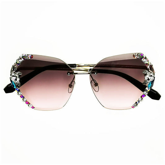 Luxury rhinestone square sunglasses for women with gradient lenses and chic metal temple design.
