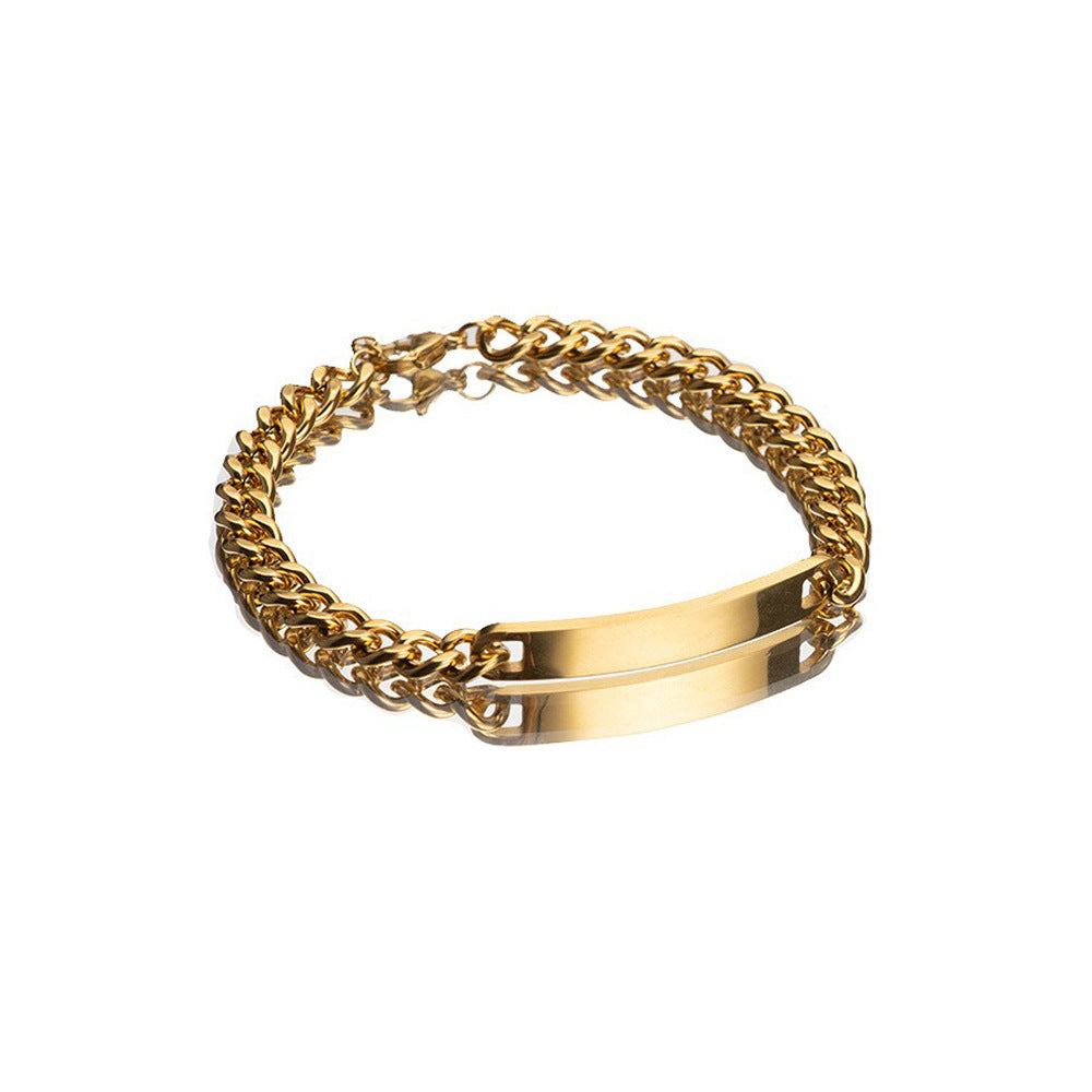 Titanium steel curved plate bracelet with rose gold plating, suitable for men and women, fashionable design.