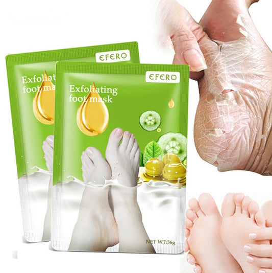 Exfoliating foot mask for removing dead skin and whitening heels.
